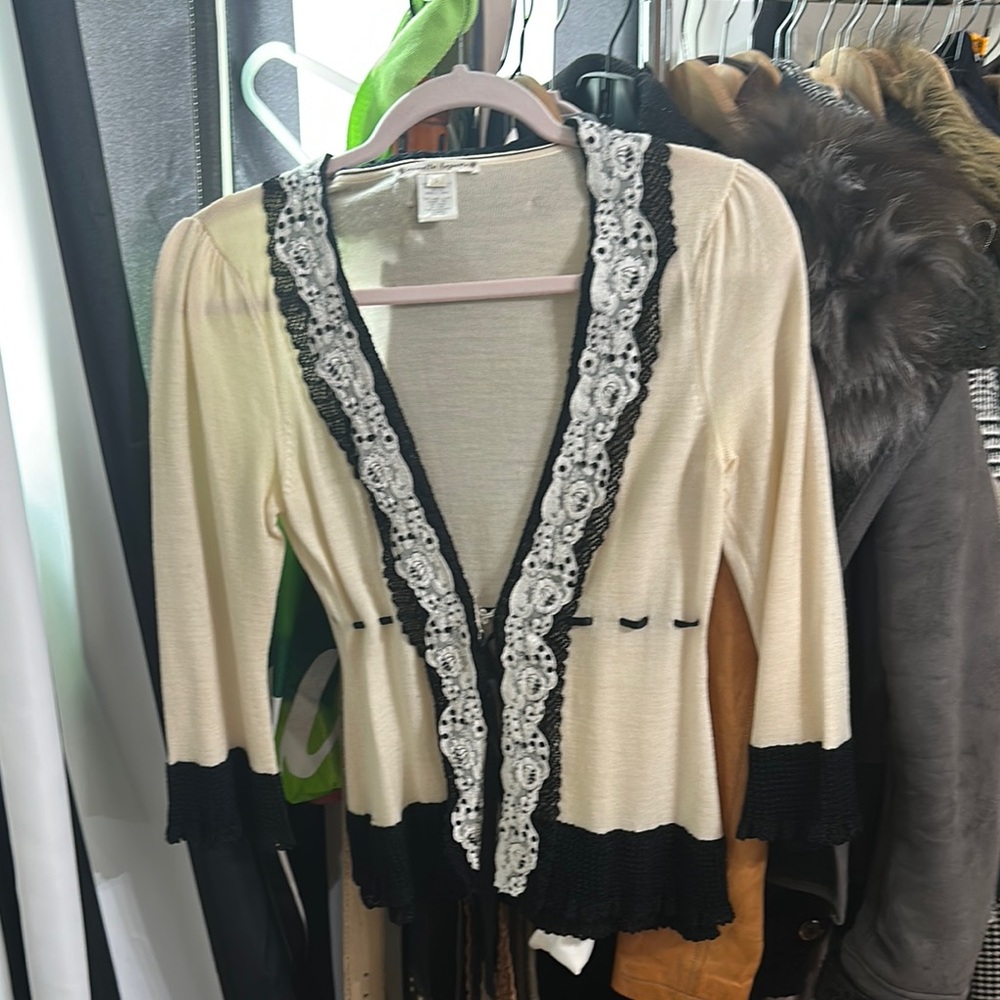 Nanette Lepore Cream and Black Cardigan Sweater